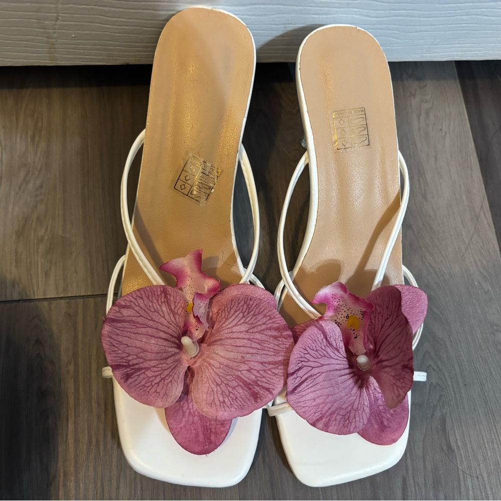 White & Black Heels with Pink Floral Accent Bundle 2 pairs for 40$